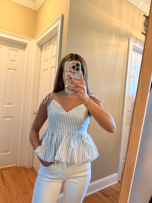 Striped Printed Ballon Bottom Top