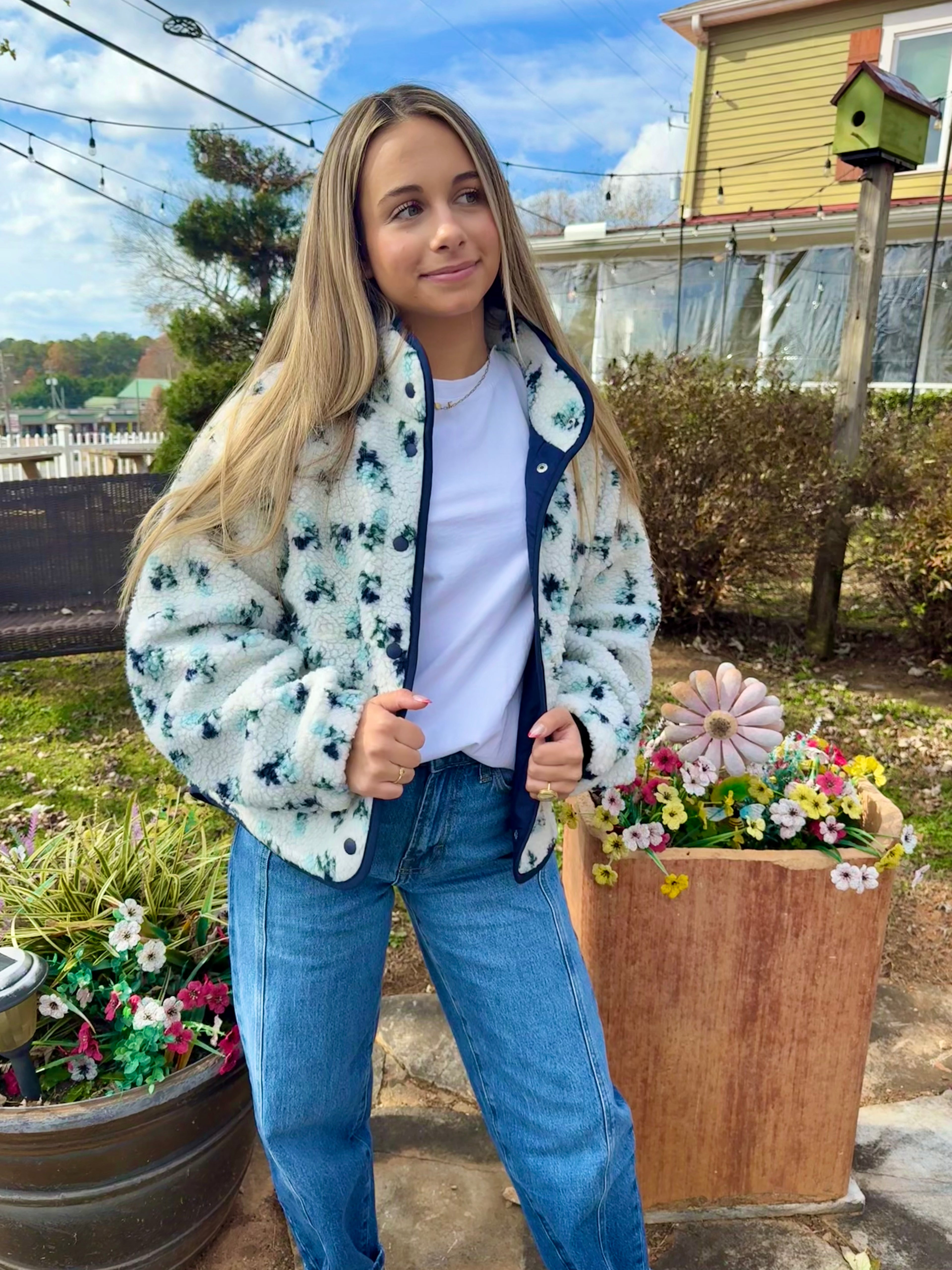 Floral Print Fluffy Fleece Jacket