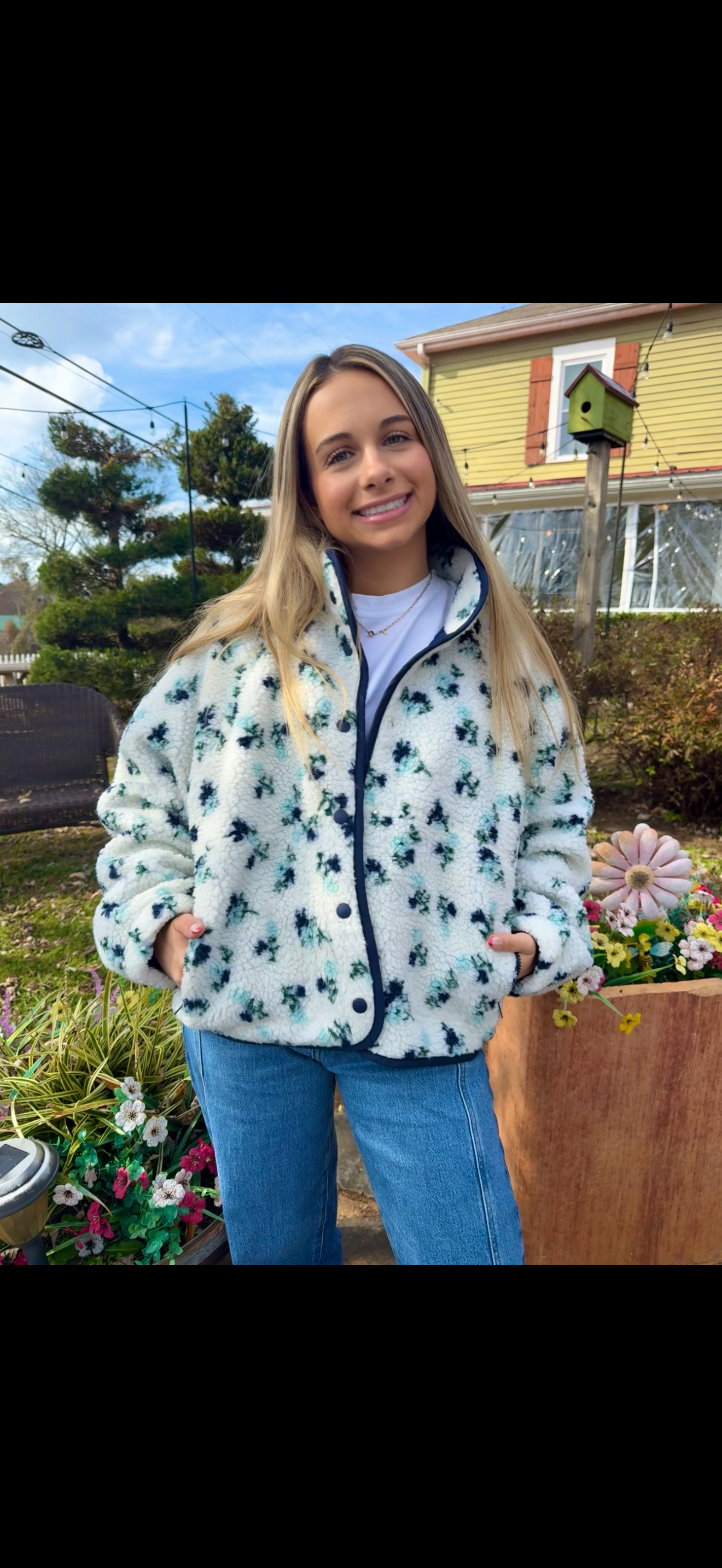 Floral Print Fluffy Fleece Jacket