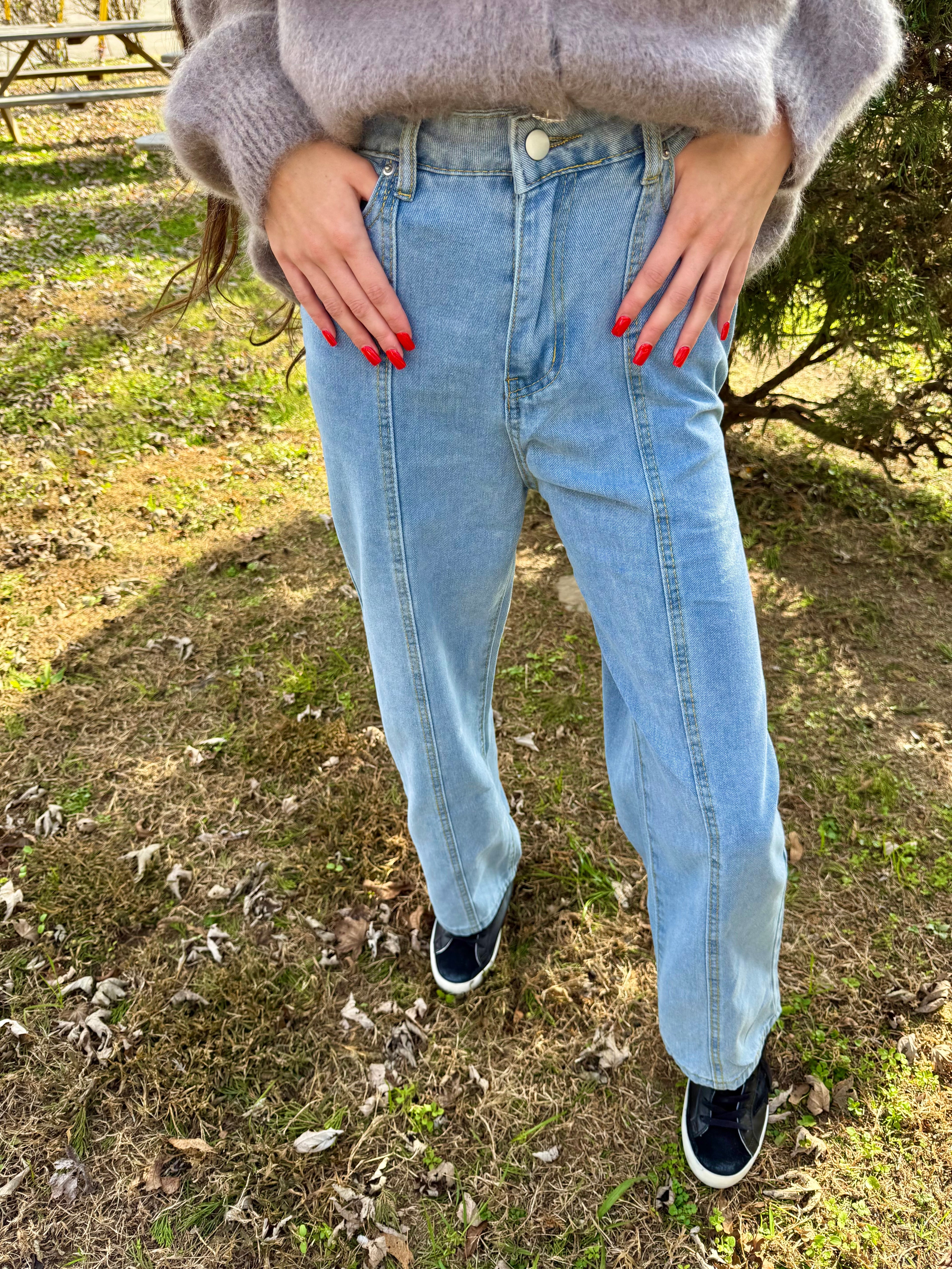 High Waist Denim Pant Washed Loose Jeans