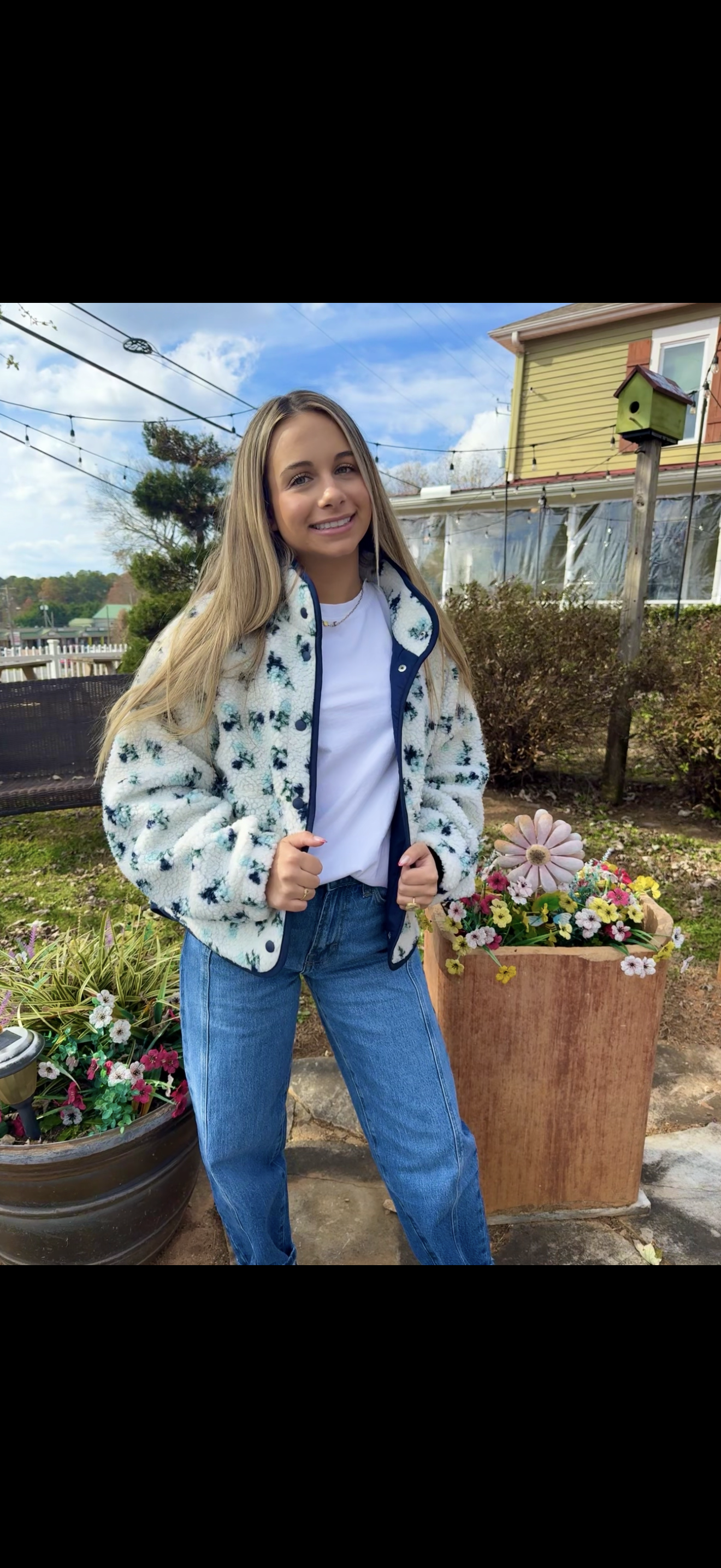 Floral Print Fluffy Fleece Jacket