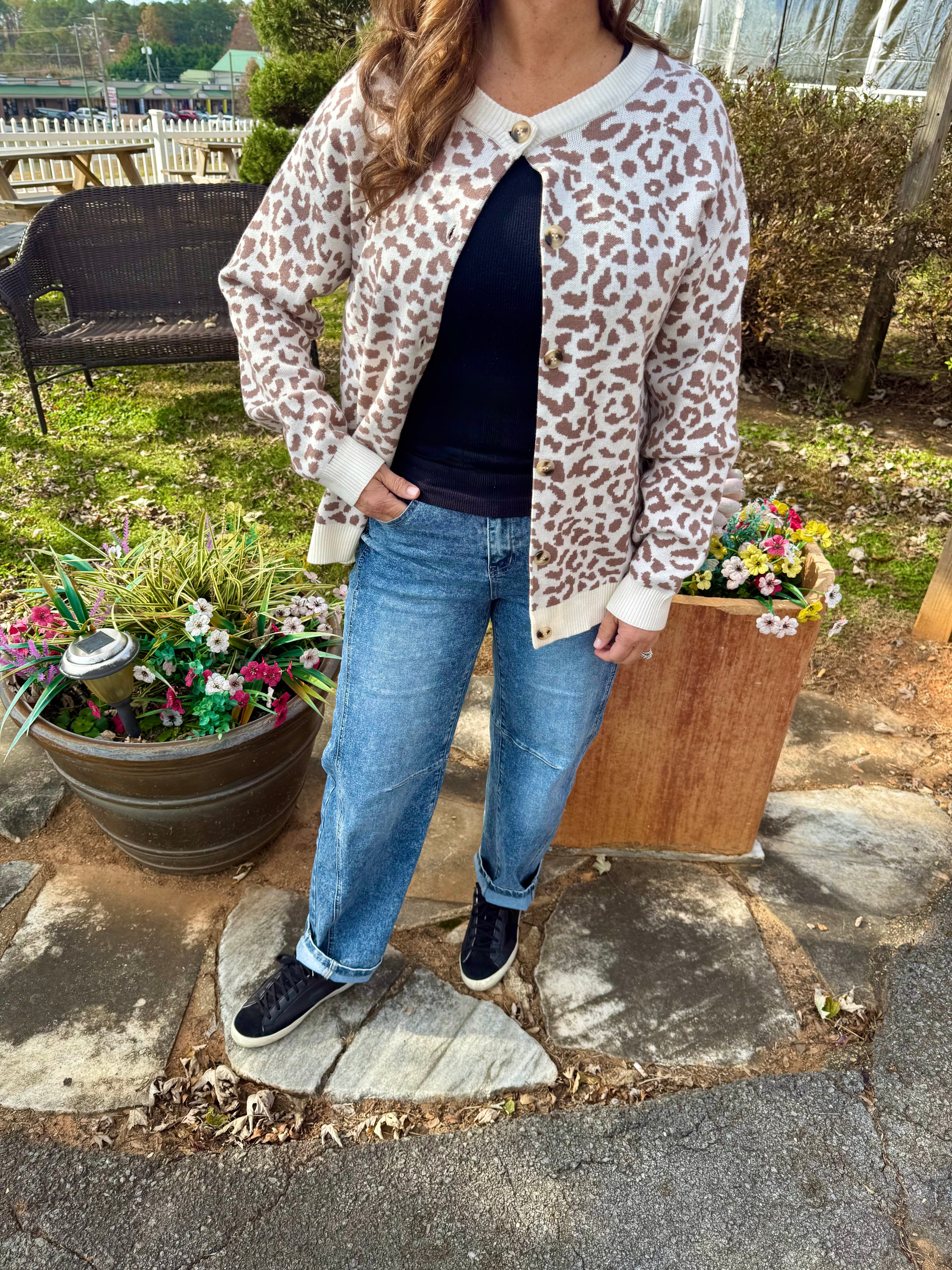 Leopard Drop Shoulder Knitted Cardigan