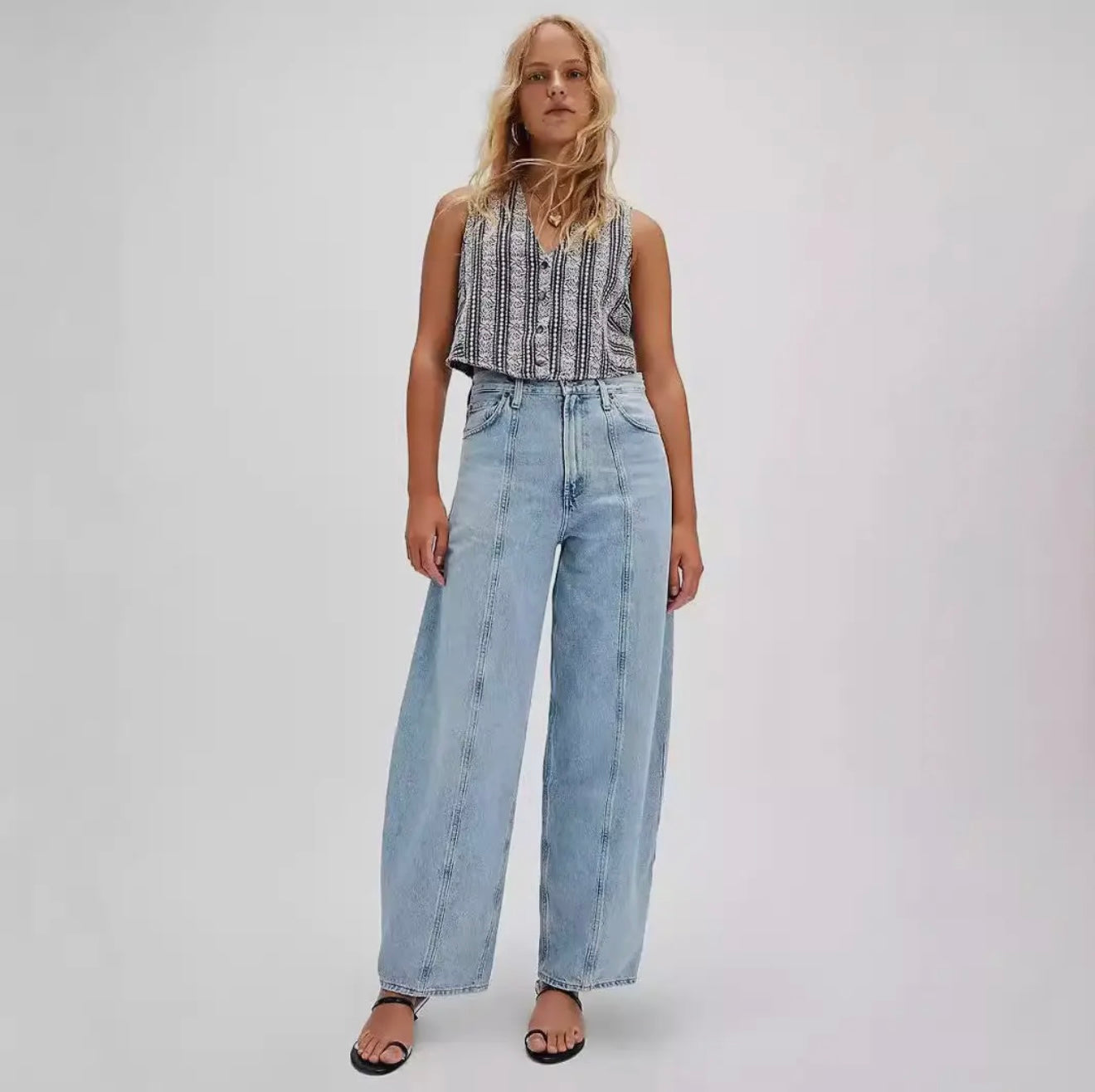 High Waist Denim Pant Washed Loose Jeans