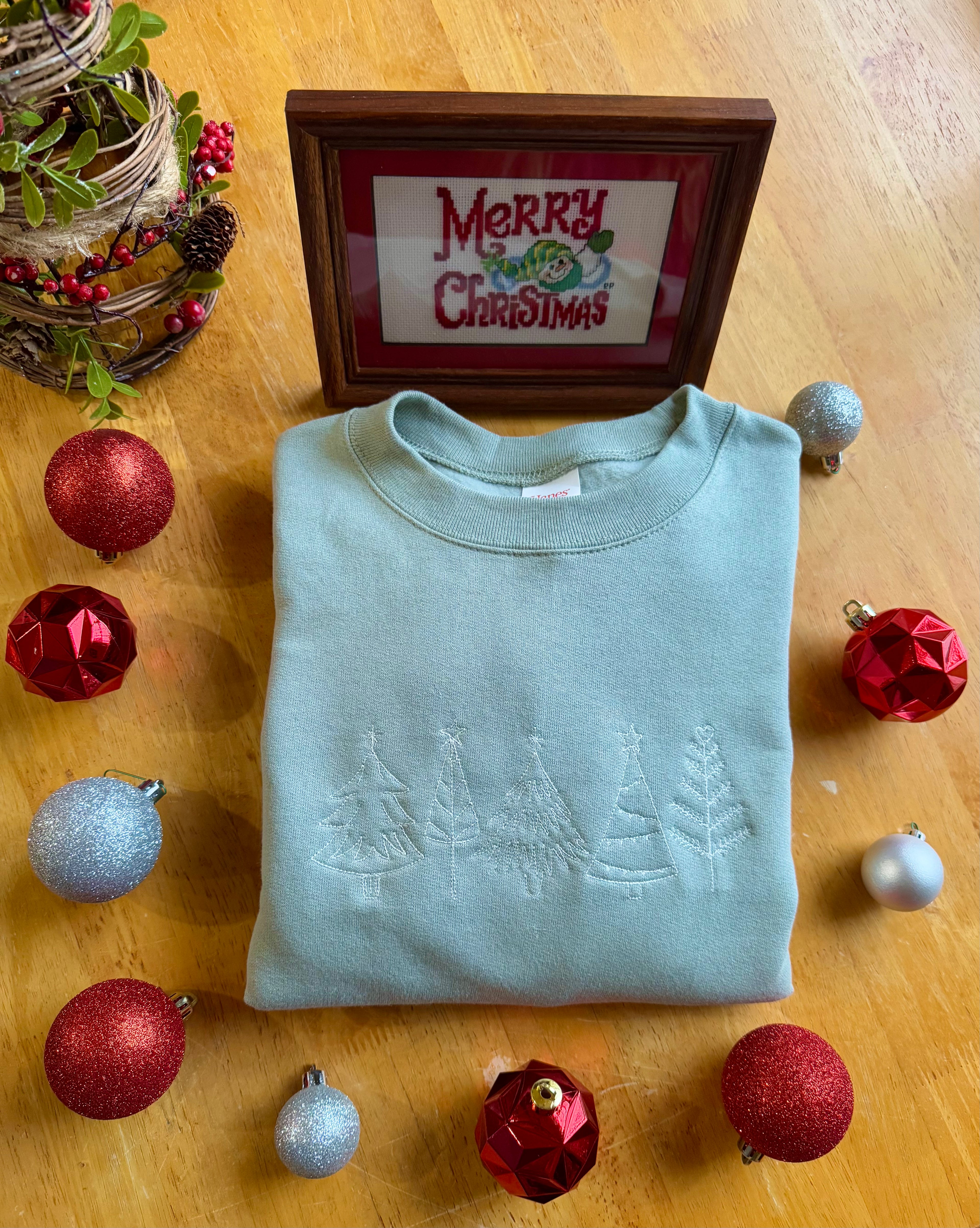 embroidered Christmas tree sweatshirt