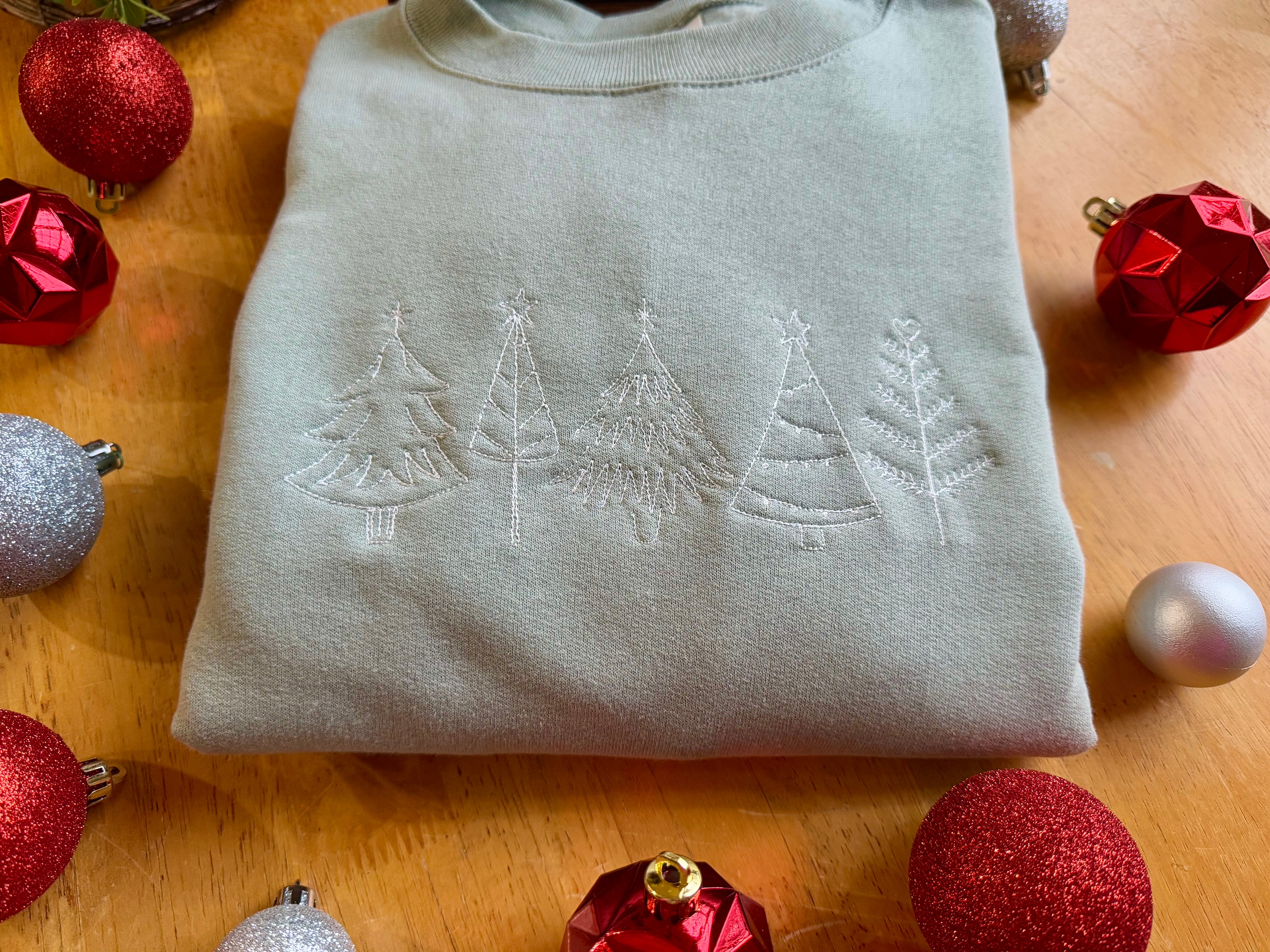 embroidered Christmas tree sweatshirt