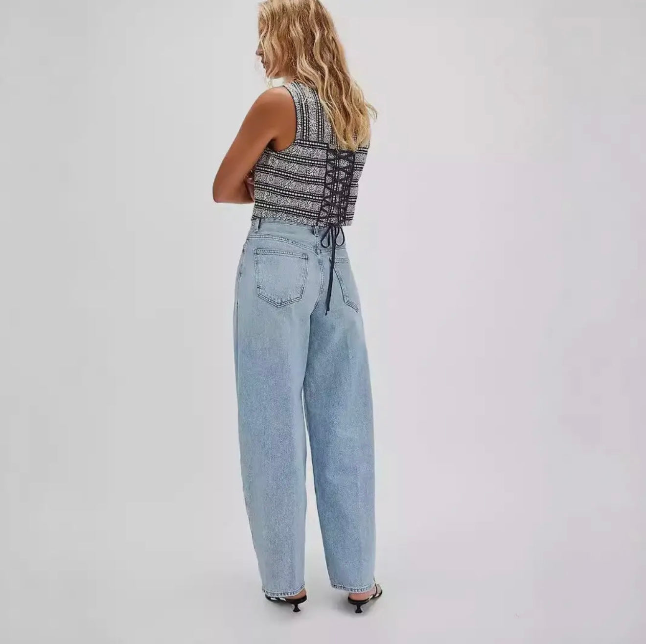 High Waist Denim Pant Washed Loose Jeans
