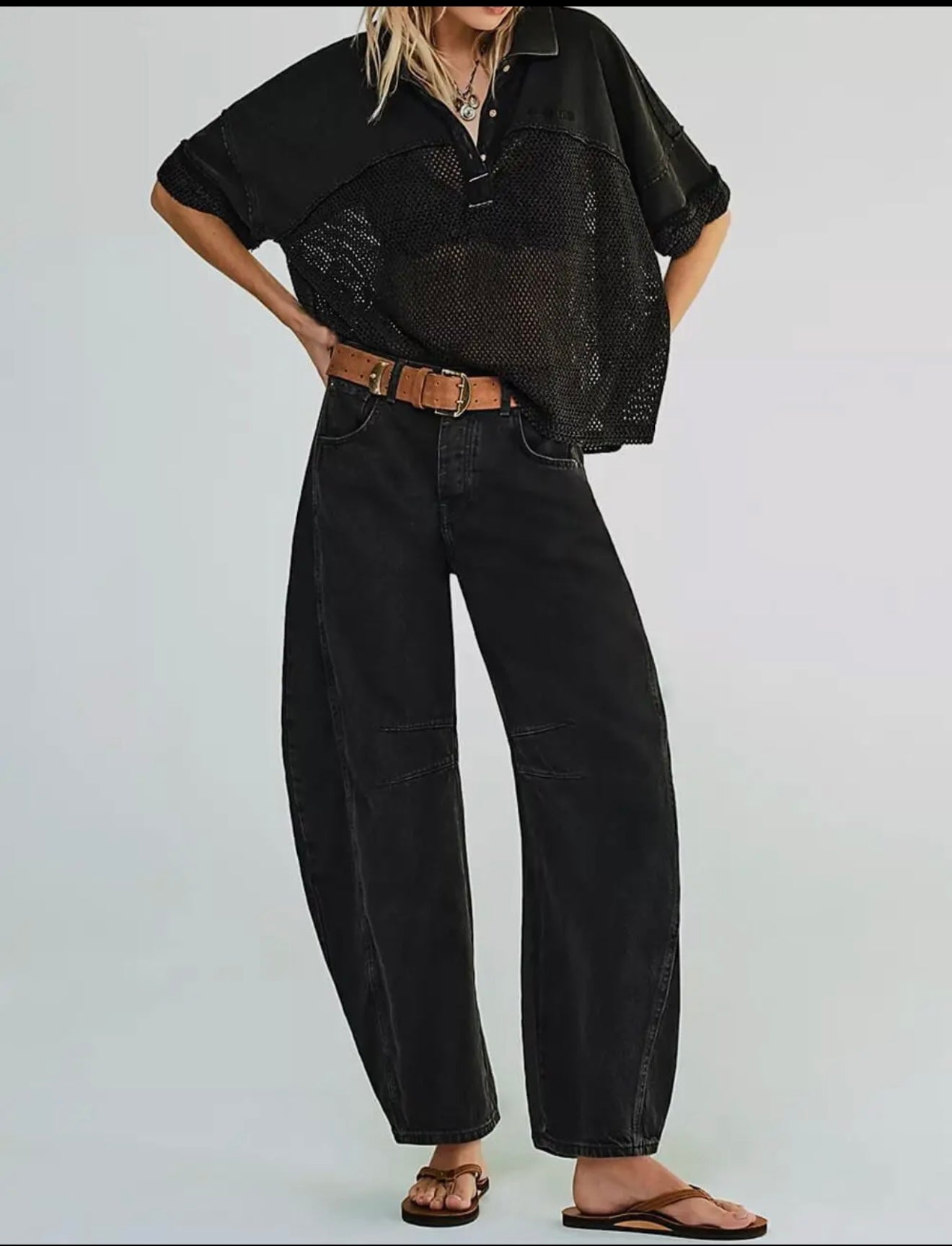 Mid-rise Wide Leg Barrel Jeans