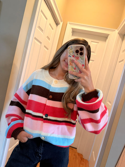 Sweet Striped Knit Cardigan