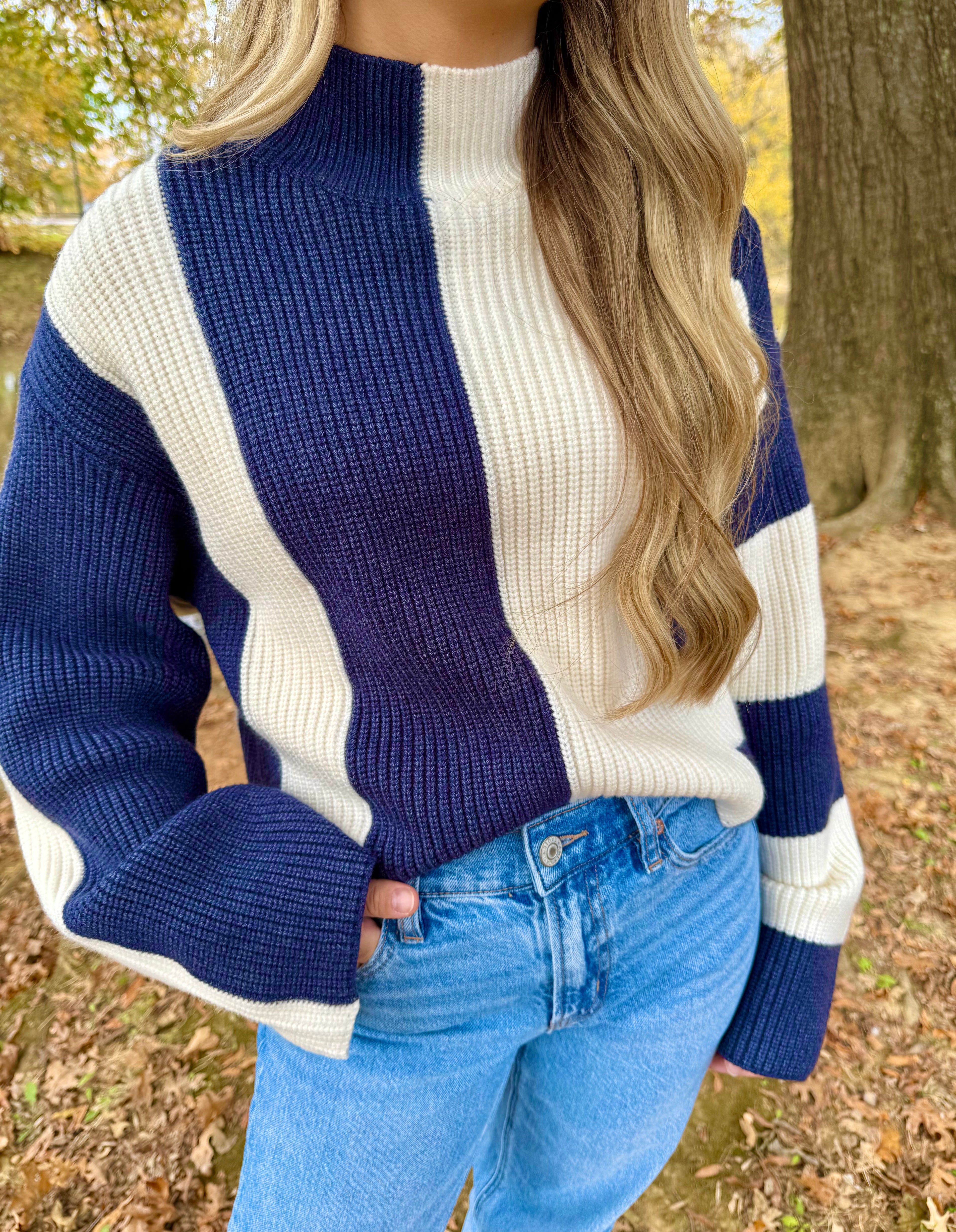Color Block Mock Turtleneck Sweater