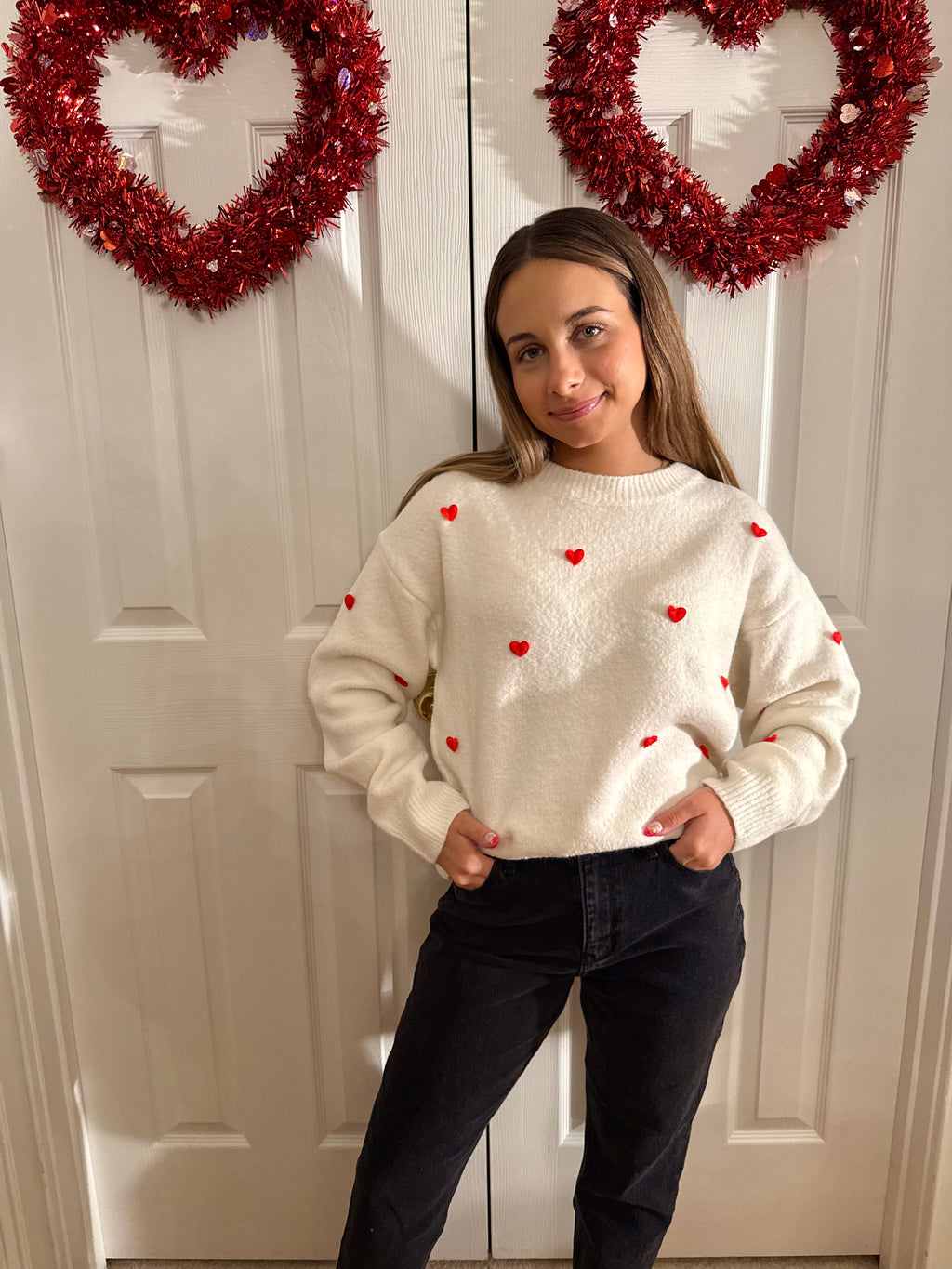3D Heart Brushed Sweater