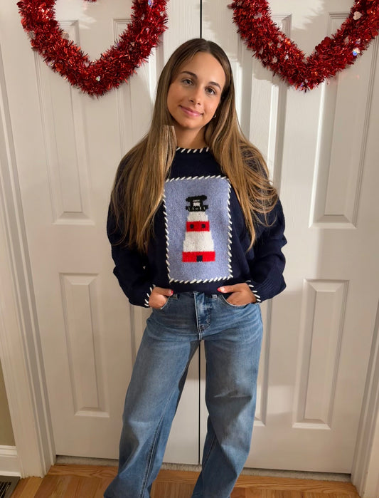 Whipstitch Trim Lighthouse Knit Sweater
