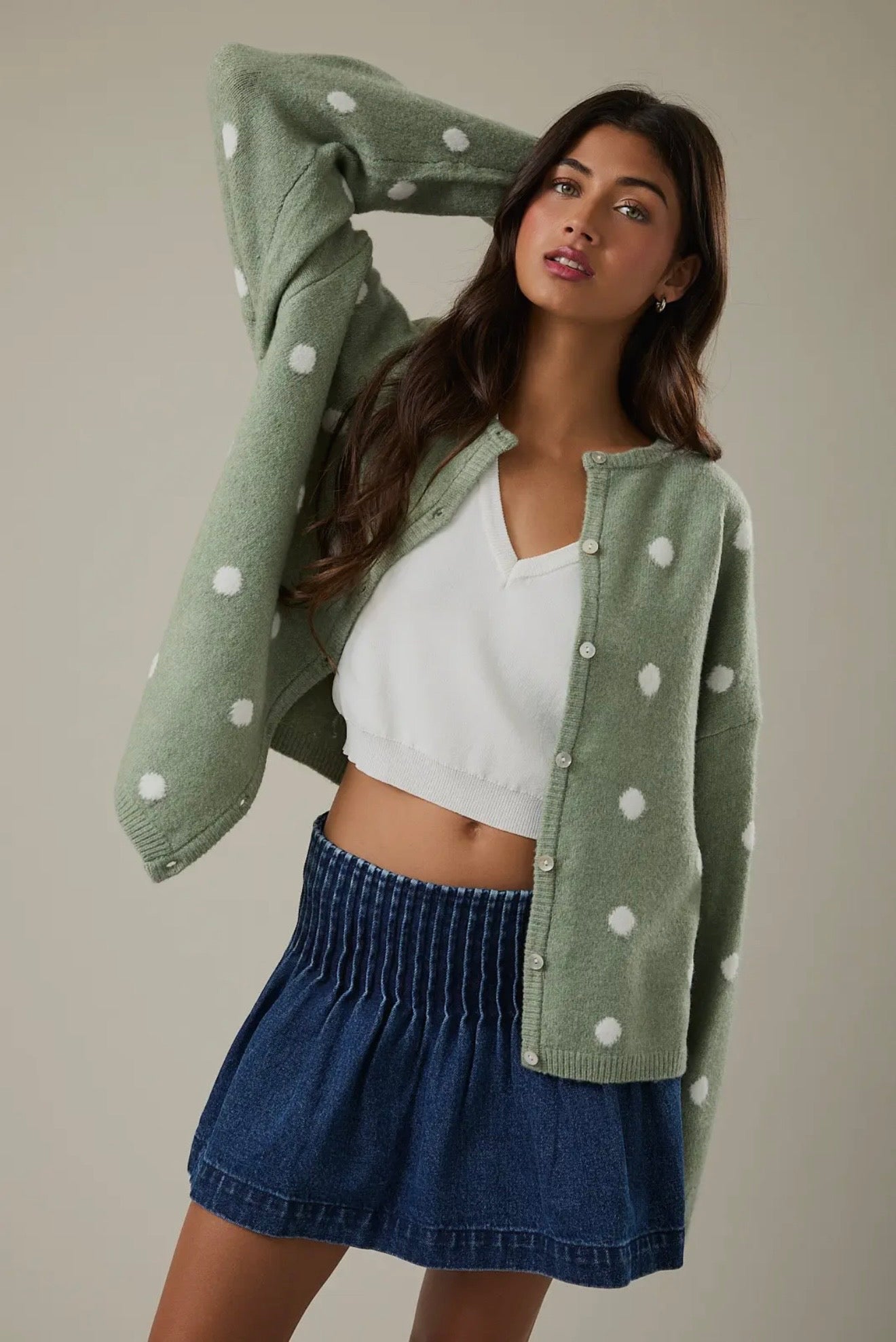 Green Polka Dot Cardigan